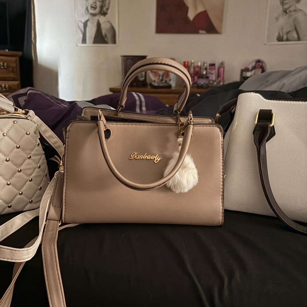 Pinko Beige Satchel with Gold Accents